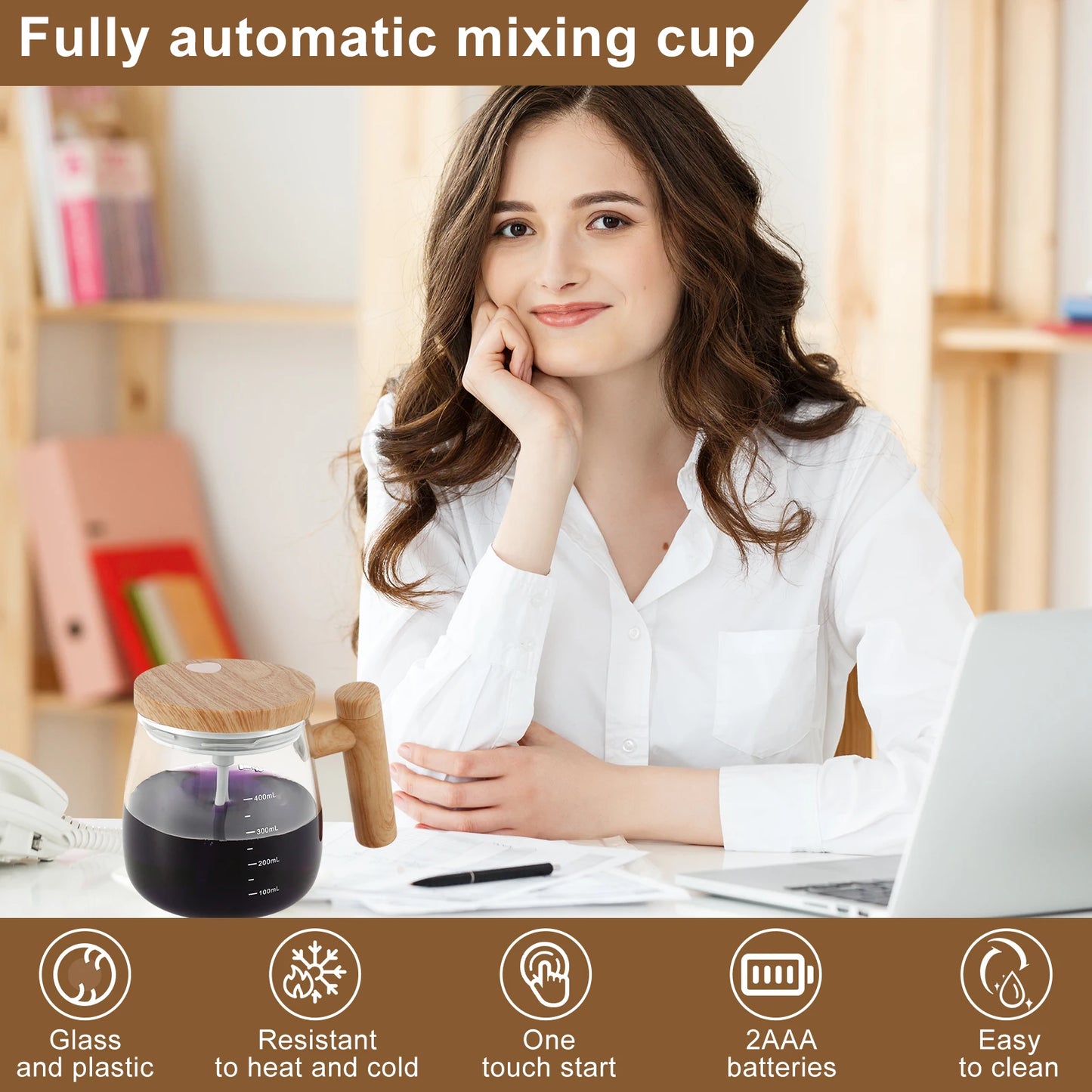 Self Stirring Coffee Mug Battery Powered Stirring Coffee Cup Electric Stirring Cups 400ml Glass Self Mixing Mugs Heat Resistant