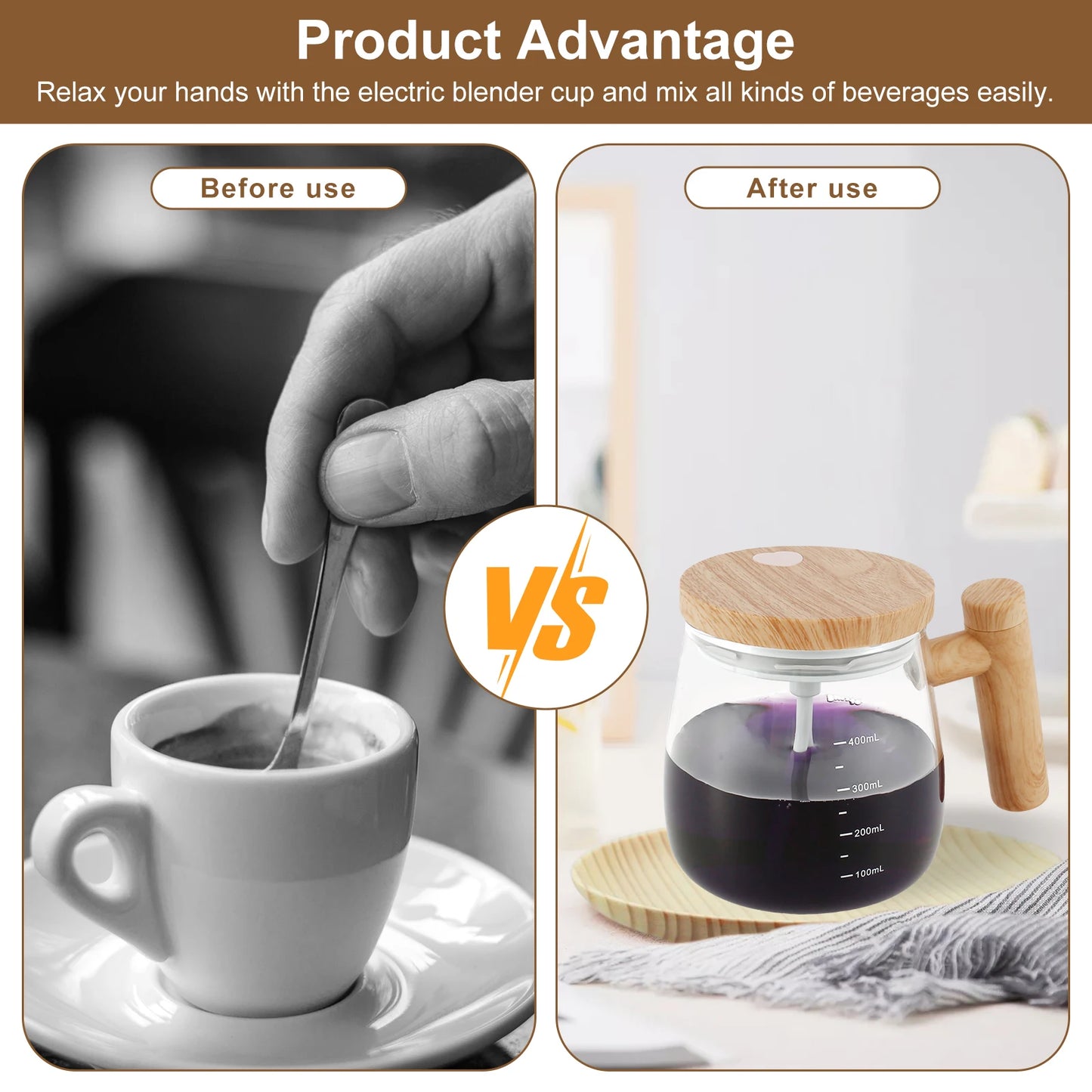 Self Stirring Coffee Mug Battery Powered Stirring Coffee Cup Electric Stirring Cups 400ml Glass Self Mixing Mugs Heat Resistant
