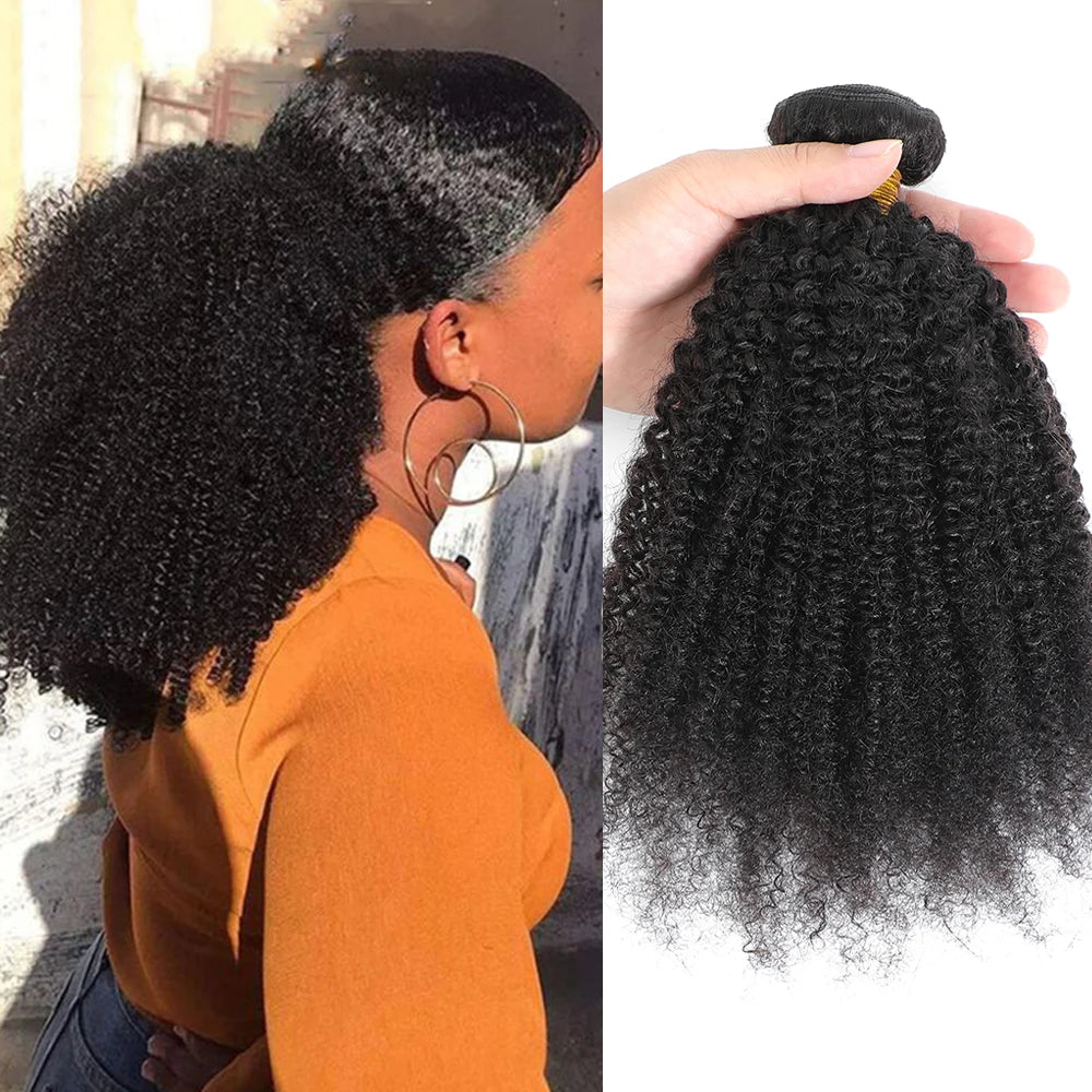 Raw Indian Afro Kinky Curly Human Hair Bundles 4B 4C Natural Virgin Curly 100% Soft Human Hair Weave Bundle Hair Extension Weft