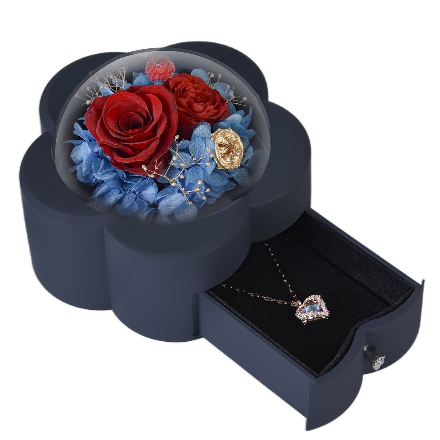 Household Eternal Flowers Necklace Ring Jewelry Box