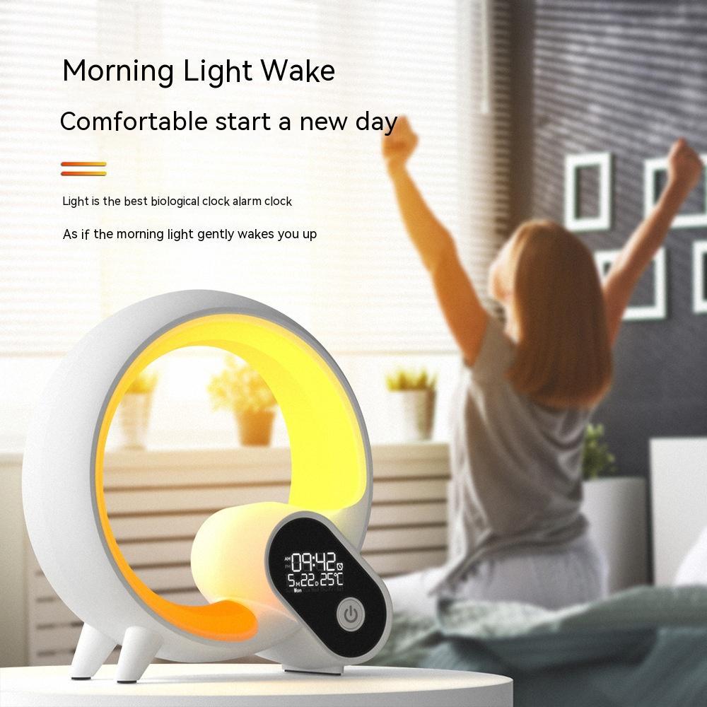 Creative Q Light Analog Sunrise Digital Display Alarm Clock Bluetooth Audio Intelligent Wake-up Q Colorful Atmosphere Lighta