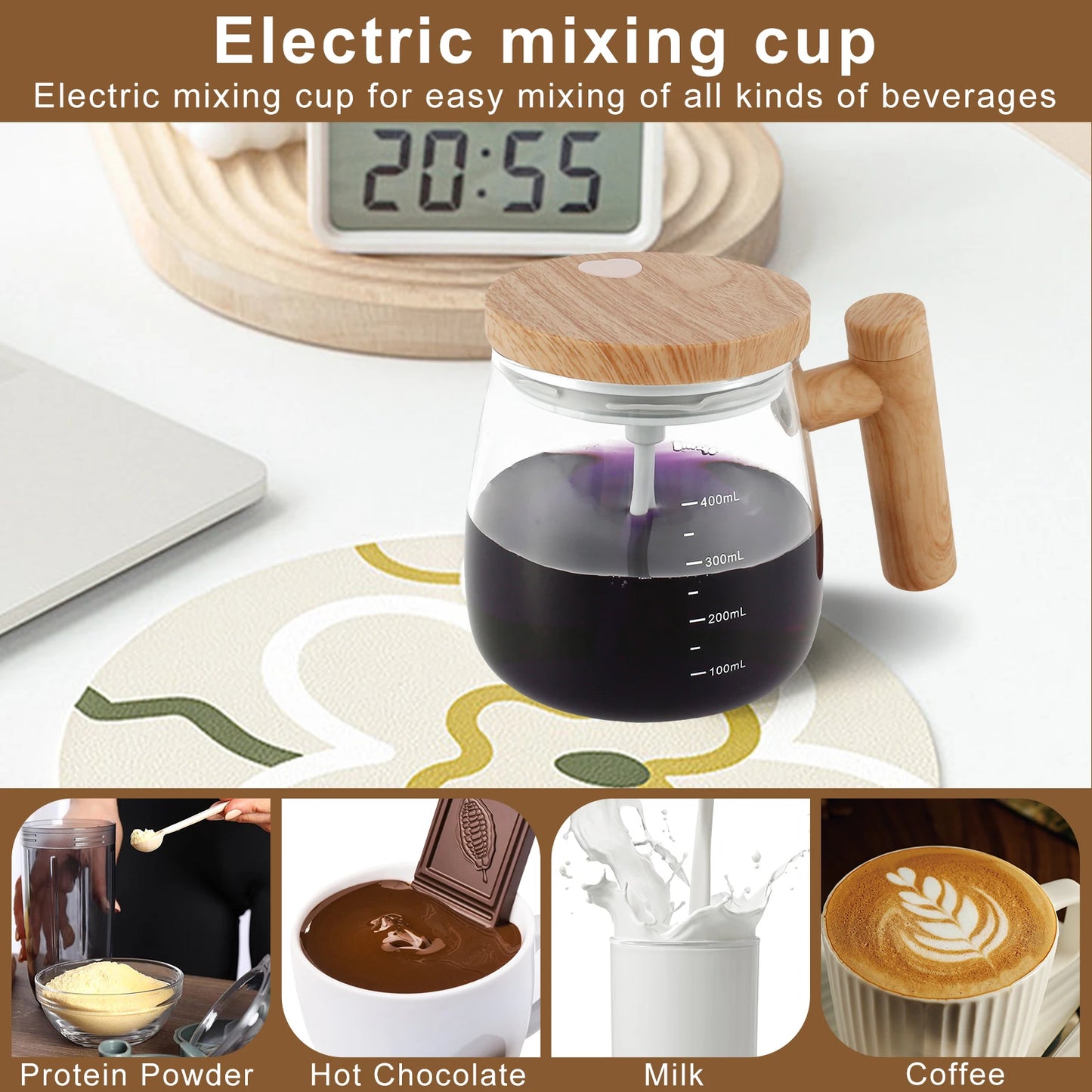 Self Stirring Coffee Mug Battery Powered Stirring Coffee Cup Electric Stirring Cups 400ml Glass Self Mixing Mugs Heat Resistant