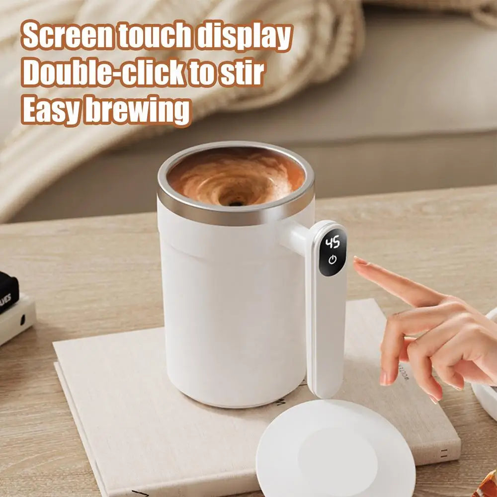 Stainless Steel Travel Coffee Mug Automatic Stirrer With Digital Display Design Portable Stirring Mug Electric Mug For Coffee