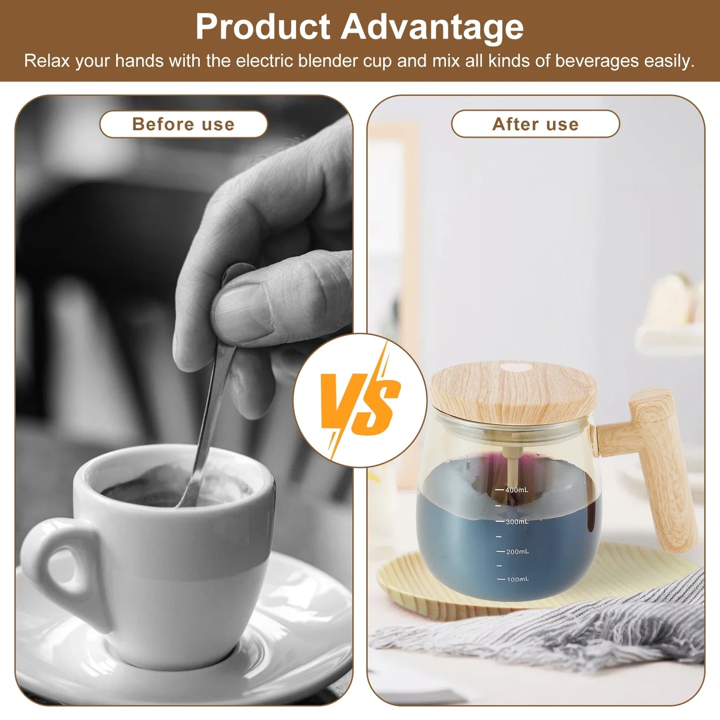 Self Stirring Coffee Mug Battery Powered Stirring Coffee Cup Electric Stirring Cups 400ml Glass Self Mixing Mugs Heat Resistant