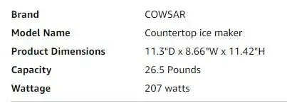 COWSAR Bullet Ice Maker Countertop with Self-Cleaning, 26.5lbs/24Hrs, 6 Mins/9 Pcs Bullet Ice, Portable Ice Maker