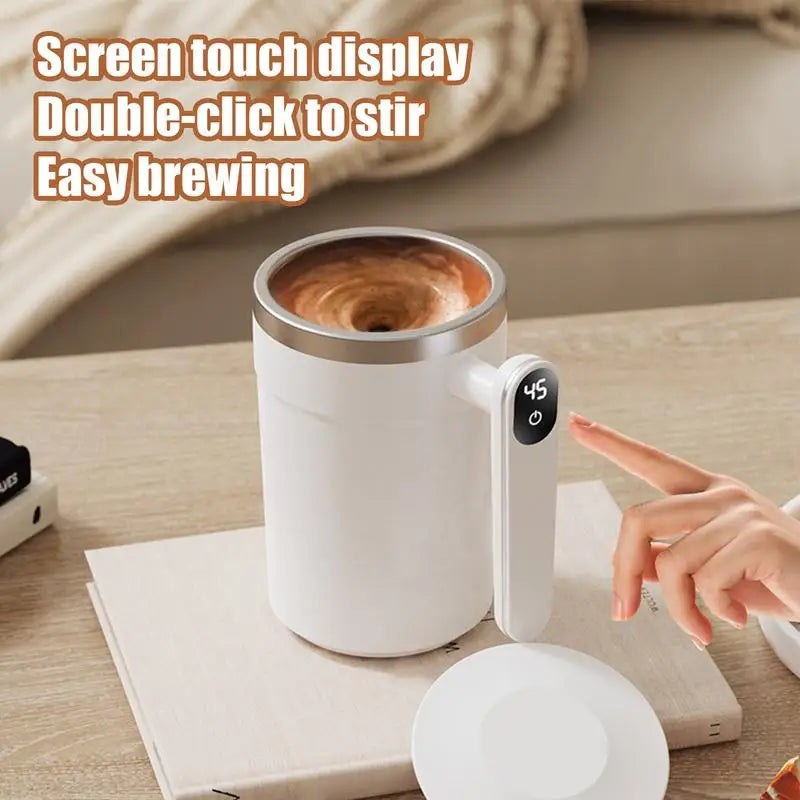 Stainless Steel Travel Coffee Mug Automatic Stirrer With Digital Display Design Portable Stirring Mug Electric Mug For Coffee