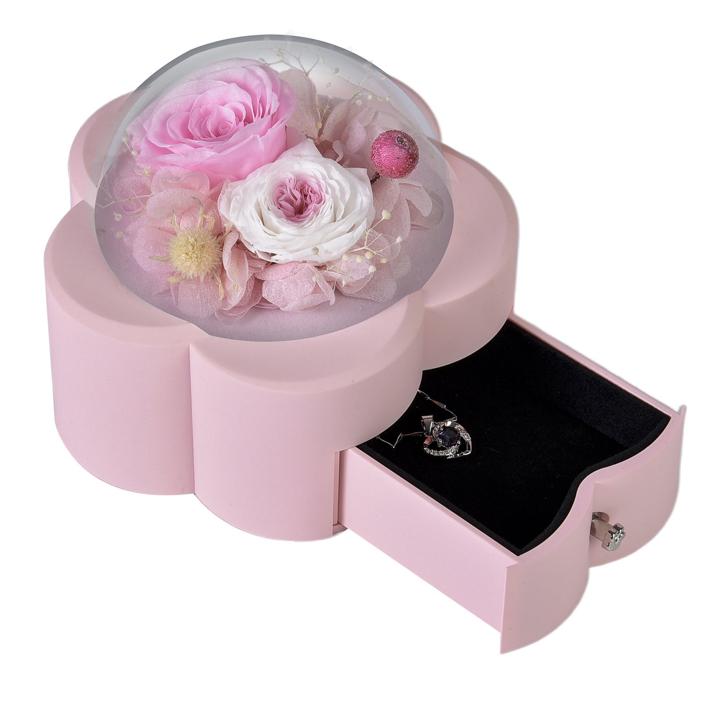 Household Eternal Flowers Necklace Ring Jewelry Box